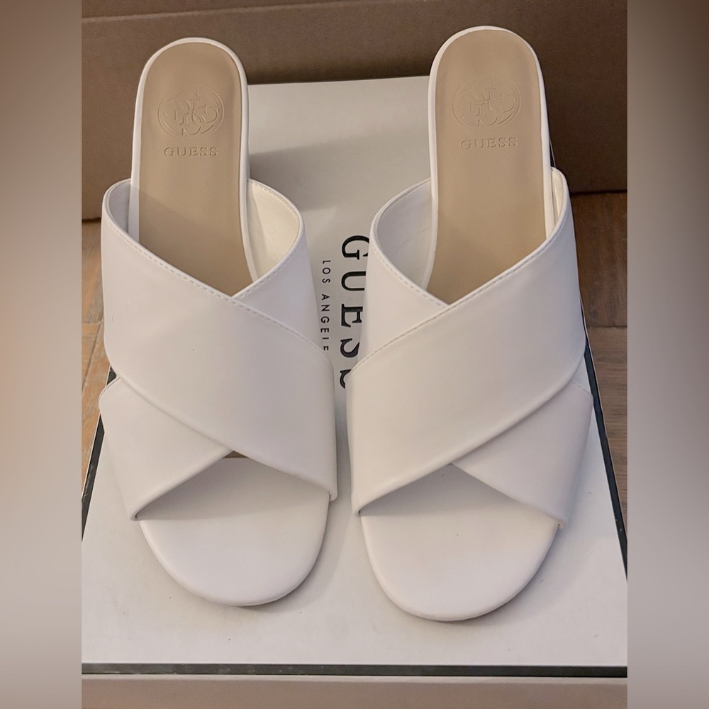 Guess-White Mules with Criss-Cross Straps-Size 9 - Picture 1 of 8
